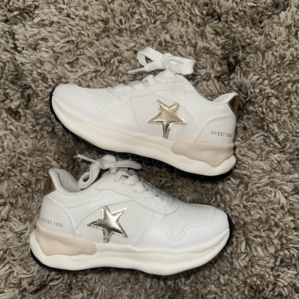 Kids White and Gold Sneakers